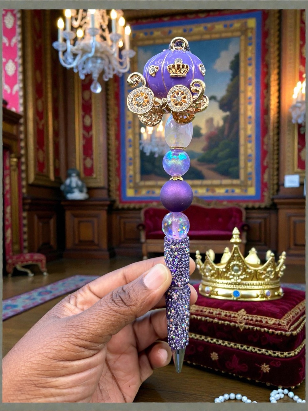 Handcrafted Royal Purple Rhinestone Jeweled Carriage Pen